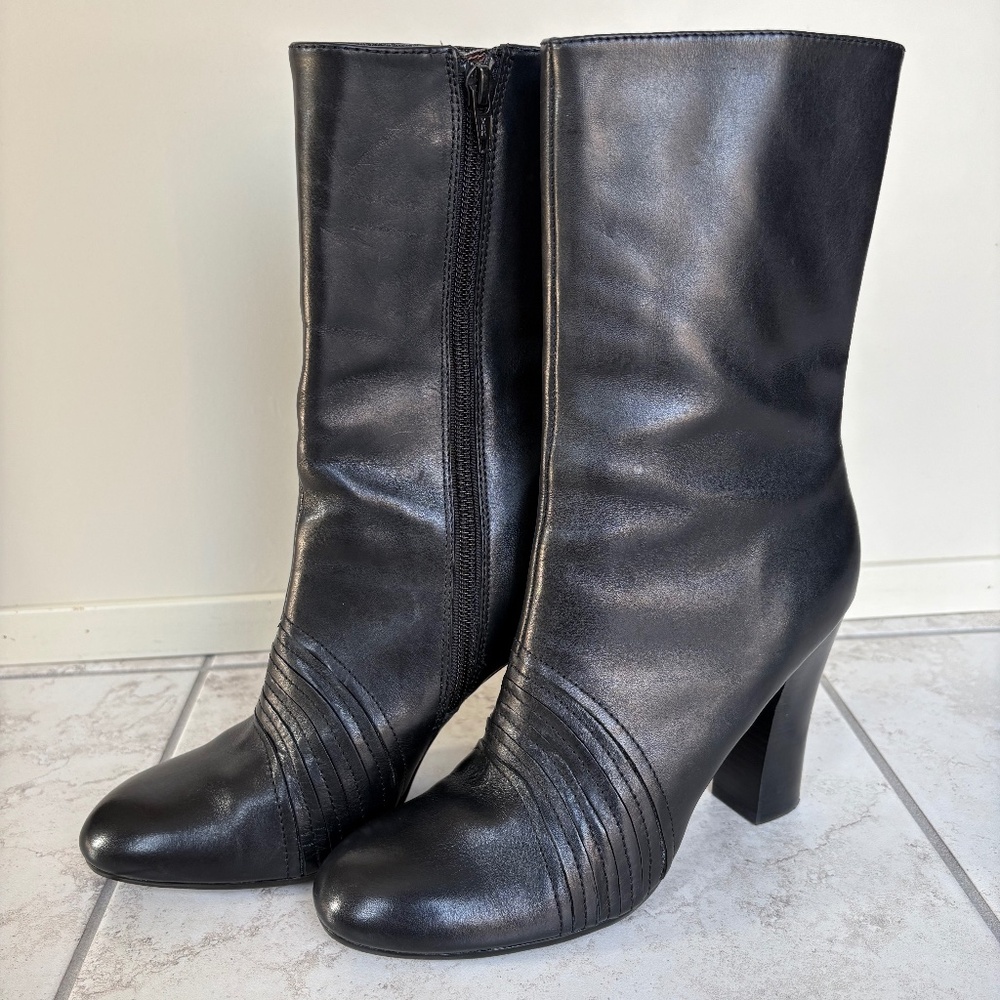Zerion Genuine Leather Black Heeled Boots - Size 8 - Picture 2 of 16